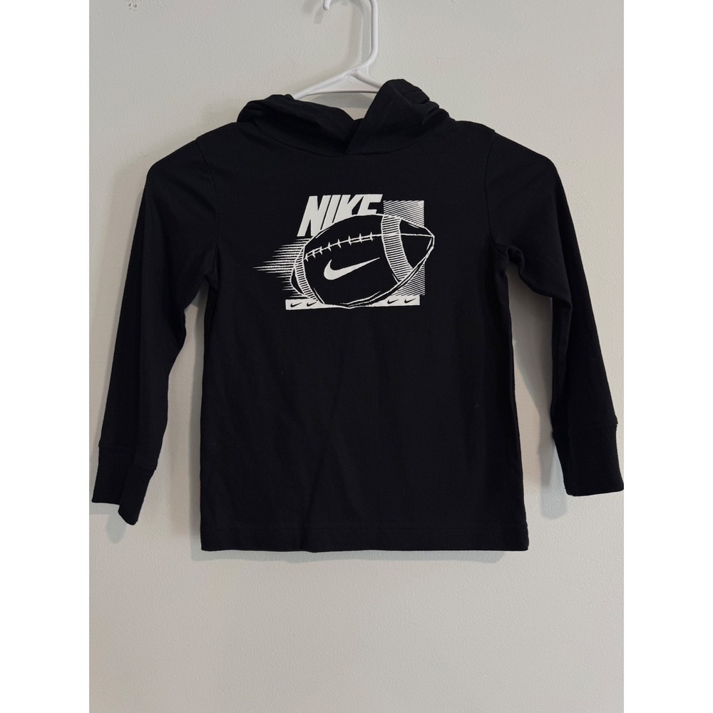 Nike Football Graphic Hooded T-Shirt Boys Size 4 Black Long Sleeve Tee